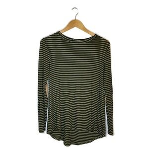 90s/Y2K Gorilla Cat Sz Small Long Sleeve Shirt Striped Ribbed Elbow Patch Green